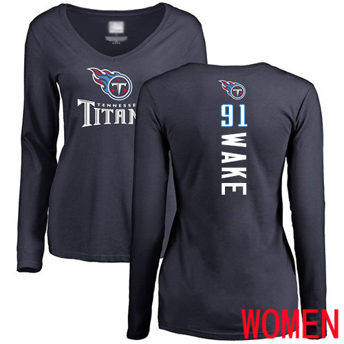 Tennessee Titans Navy Blue Women Cameron Wake Backer NFL Football #91 Long Sleeve T Shirt